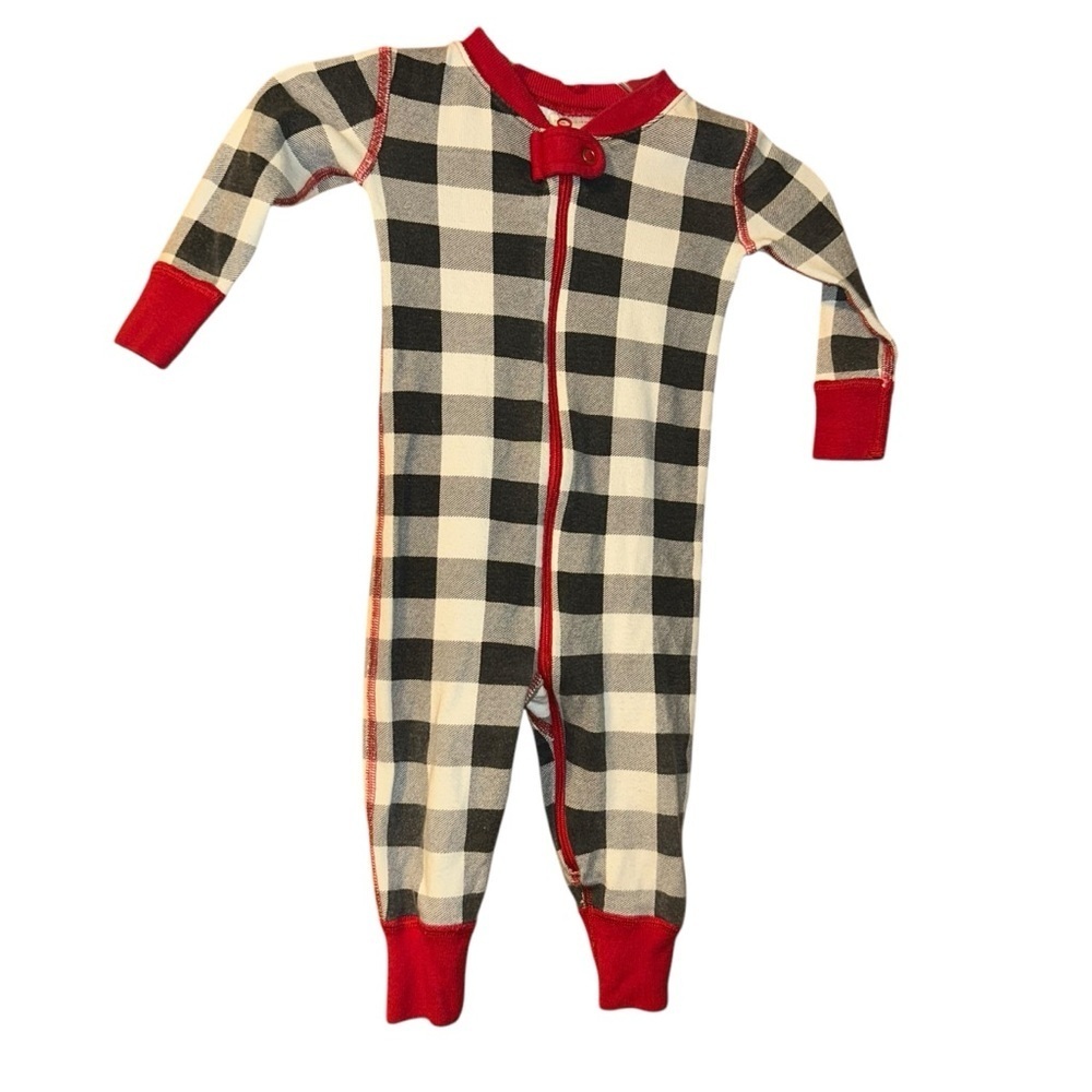 Hanna Andersson buffalo plain 1 piece sleeper Christmas pjs 12-18 months